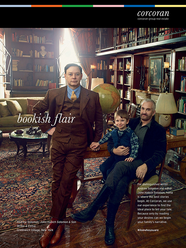 Corcoran Group ad featuring Andrew Solomon, John Habich Solomon, and Son. Photo by Annie Leibovitz.