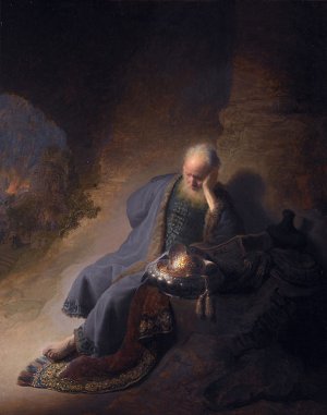Jeremiah lamenting the destruction of Jerusalem, by Rembrandt, 1630.