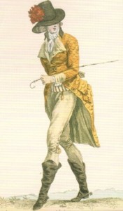 Dandy in a hat and scalloped coat, ca. 1780