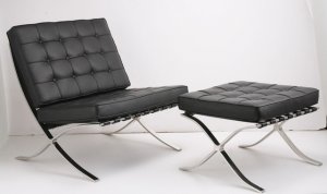 Barcelona chair and ottoman, Mies van der Rohe, designed 1929. Source: Wikimedia Commons.