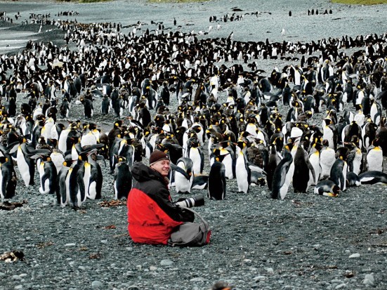 Andrew Solomon with penguins on Macquarie Island, 2008. Photo: John Habich Solomon.