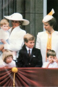 H.R.H. the Princess of Wales holding Prince Harry; H.R.H. Princess Anne, the Princess Royal, Zara and Peter, the children of Princess Anne, and Prince William. From The Youngest Royals, Britain/USA '87.
