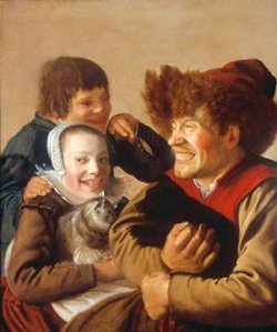  Jan Miense Molenaer (1610-1668), A Grinning Boy in a Fur Hat Holding a Dog, a Girl with a Cat and a Boy Gesturing
